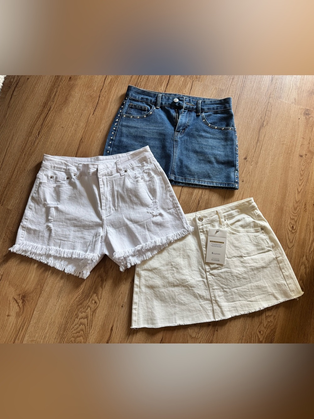 Kids Denim Miniskirt and Shorts Set - White, Cream & Blue Size M 12-14 YO
